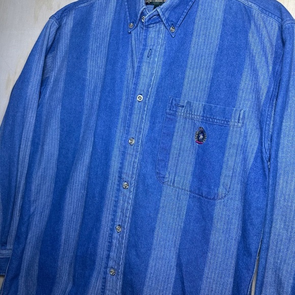 Knights of round table blue striped button-up shirt 100% cotton size medium - Picture 2 of 9